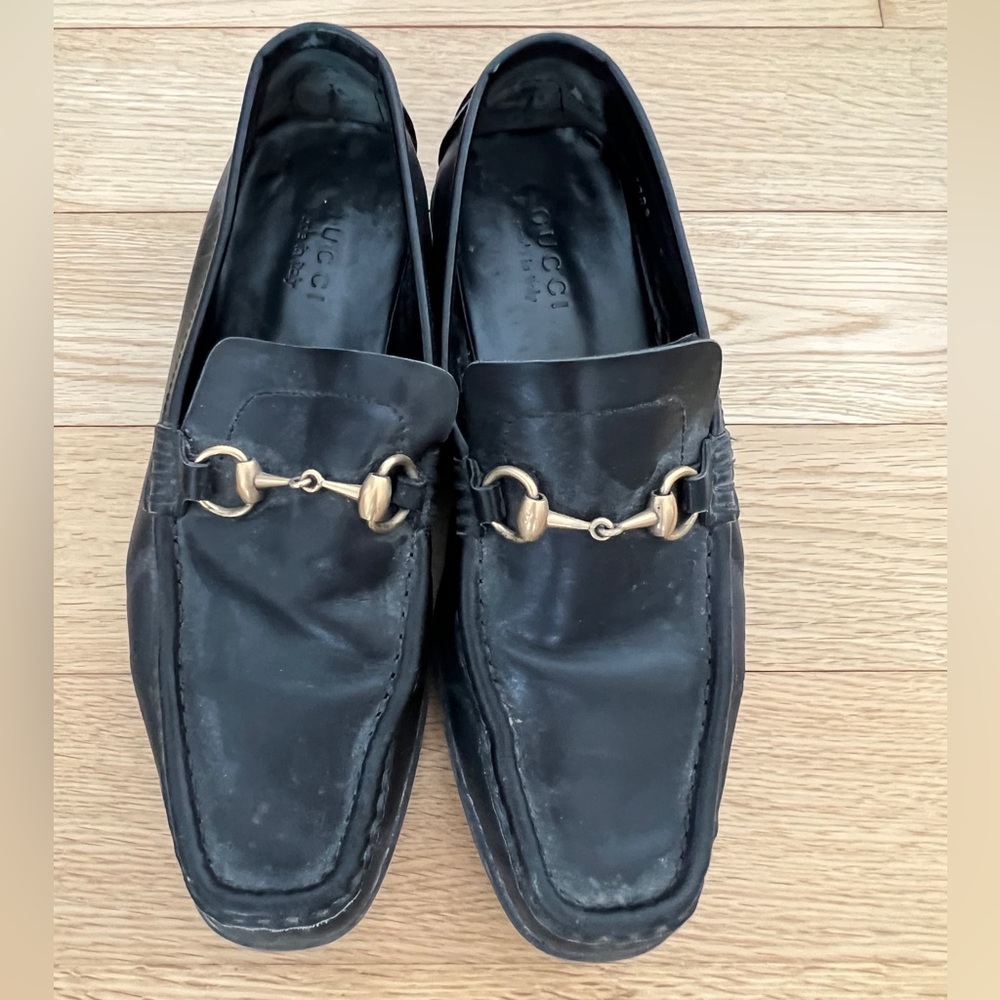 Gucci lug sole black loader gold horse bit